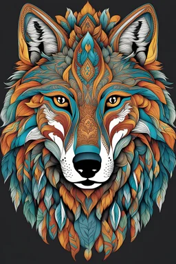 a mandala colorinA patterned wolf face colored in attractive coloursg wolf face