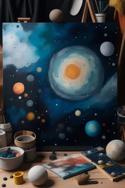 Design a celestial-themed canvas piece that incorporates elements of the cosmos, from galaxies and stars to nebulae and planets