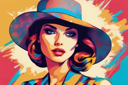 beautiful woman in hat in pop art style