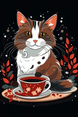 Christmas cat calico and coffee graphic
