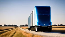 A Tesla semi-truck is racing at top speed, by the mansion of the 'Gone with the Wind' film. CINEMATIC. WIDE ANGLE LENS. PHOTO REAL.