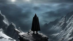 The hooded sorcerer on the mountain top