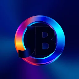 Develop a visually striking, technologically-advanced color graphic logo for 'JB AI Art' - an innovative studio dedicated to the intersection of AI, art, and 3D design. The logo should seamlessly integrate the studio's initials 'JB' within a dynamic, abstract composition that prominently features bold references to AI engineering and computational power. Utilize a vibrant, gradient color palette that transitions between rich shades of blue, teal, and metallic tones. These hues should evoke a se