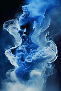 blue smoke in a shape of a person cloud air elemental humanoid