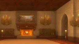 large fireplace in a great hall of a stone castle