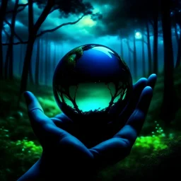 promise the world, dark green and blue colors, fantasy atmosphere, photo quality