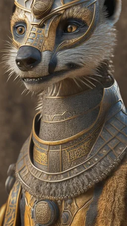 Meerkat Man, male head, male mouth and nose, meerkat mask, hyper realistic, intricately detailed armor, novelty, full body, cinematic, 4k