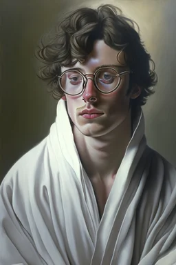 Affectionate youth man,hazel robe,medical glasses