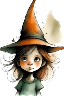 Witches hat in form of a young girl, children’s book character, whimsical, creepy