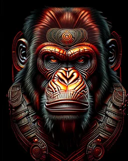 Orangutan Assassin symmetrical design medium flat front view full ink art hyper detailed hyper realistic 8k