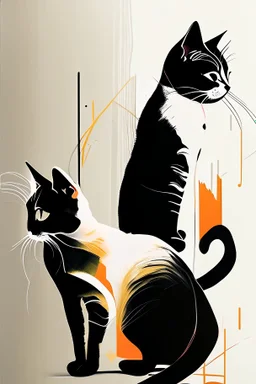 minimalist cat, zen lines abstract brushstroke art, zoom in