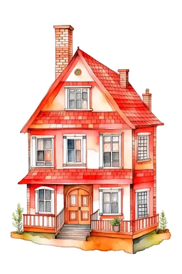 watercolor sketch of a doll house with transparent background in png format