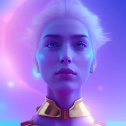 A portrait of a crystalised blue pink extraterrestrial, gold, sunny background, atmospheric, realistic, unreal engine, 8k. Cinematic lighting, octane render.