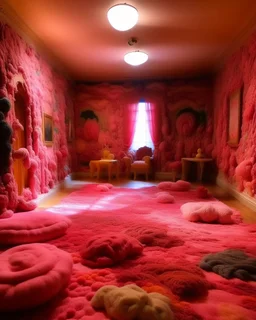 A pink magical realm made out of wool painted by Claude Monet