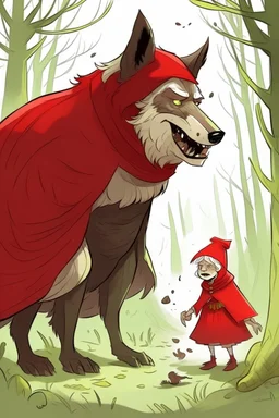 Imagen de la la escena de caperucita roja con el lobo feroz disfrazado de abuelita, basada en el cuento "Caperucita Roja"