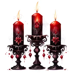 watercolor drawing gothic maroon candles with flowers, rubies and lace, on a white background, Trending on Artstation, {creative commons}, fanart, AIart, {Woolitize}, by Charlie Bowater, Illustration, Color Grading, Filmic, Nikon D750, Brenizer Method, Side-View, Perspective, Depth of Field, Field of View, F/2.8, Lens Flare, Tonal Colors, 8K, Full-HD, ProPhoto RGB, Perfectionism, Rim Li