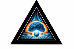 a nuclear explosion cloud, behind an orange glowing omega like shape, all inside an equilateral triangle, radiant lines, oil painting