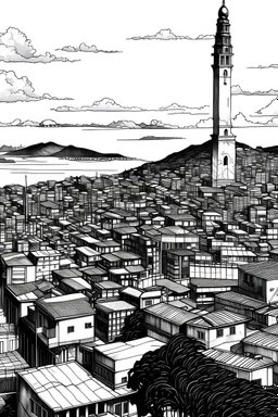 Desenho da cidade de Santos em branco e preto
