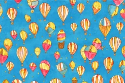 giftwrap pattern with watercolor of hot air balloons, children's book illustration, white parchment paper, wrapping paper, white linen, in the style of e. h. shepard, in the style of classic winnie the pooh