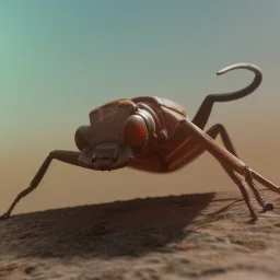 Strange mantid insect looking at you with disdain, background is Mars surface