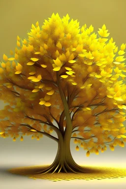 A 3D rendering of a tree with bright yellow leaves and an abstract style