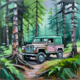 4x4 car in a forest pastels