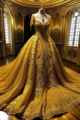 a very royal near easten golden luxurious and big wedding dress