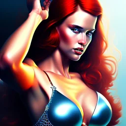 Epic full body portrait of busty atletic young beautiful Red Sonja Boris Vallejo styles