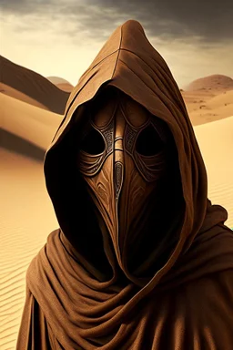 wizard mask brown robe hood desert