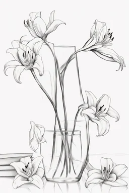 outline art of Dayliliesonly black and white, no colour , White background. sketch style, clean line art, white background, no shadow and clear, no people, no colour, for book