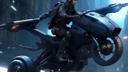 flying motocycle cyberpunk realistic star wars