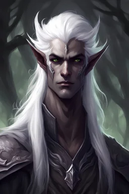 Male dark elf druid with white hair digital art