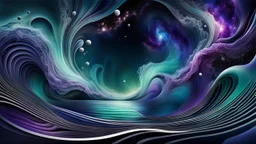 flow theme, abstractions and unoque stunning shapes, water, dark galaxy , deep sea water with nebula and big deep galaxy, music, soft verry fade 2d nervous system with fade little lightings floatings in background, deep sea, deep colors: dark blue, purple, white, pale green, pale silver gray colors, stunning composition with dremlike vibe, slow flow of a light wave-like water, deep colors, emotional, etheral, neurodivergens ambient soul , abstractions, soft pale neuron web, stunning, cinemati