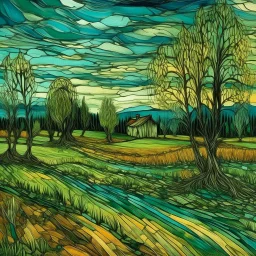 A green plain filled with trees painted by Vincent van Gogh