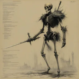 ConceptSheet: AD&D monster skeleton warrior, with statistics[by Zdzisław Beksiński]