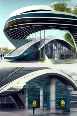 Water metro station design, modern, sophisticated, futuristic, assume year to be 2100