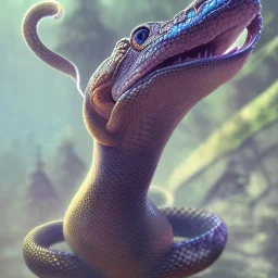 A beautiful portrait of a cute snake by sandra chevrier and, greg rutkowski and wlop, purple blue color scheme, high key lighting, volumetric light, digital art, highly detailed, fine detail, intricate, ornate, complex, octane render, unreal engine, photorealistic