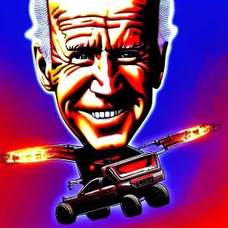 CRAZY Joe Biden caricature, cyberpunk, landscape, transformers, hi-tech robots, GUITARS, cinematic, highly detailed, close up, 4k, deep colors, gold, fire, red, purple, dark, ethereal, utopia, apocalypse, flying Cadillac, from outer space.jpeg