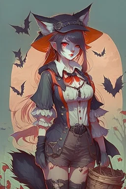 Kitsune Vampire girl with farmer clothes