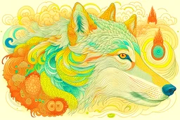 portrait of a mystic wolf, by victo ngai, by Hokusai, rbg, psychedelic, fractals, sacred geometry, medicine, sacred