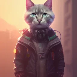 Cyberpunk Portrait of cute cat child perfect composition, hyperrealistic, super detailed, 8k, high quality, trending art, trending on artstation, sharp focus, studio photo, intricate details, highly detailed, by greg rutkowski