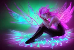 black light art neon colors cute sleeping fairy