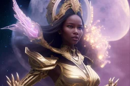  beautiful cosmic woman with bronze color skin, long hair, nice smiling, magic glamour make up, delicate colors, beautiful glamour galactique dress, ultra sharp focus, 8k, unreal engine 5, extremely sharp detail, light effect, soft light atmosphere of a spaceship, smooth, full of details, face in front, complete vision of face and hair and body