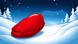 fantasy cartoon style illustration: one red mitten on the snow