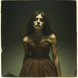 Photorealistic polaroid nothingness and distressing anguish old figure wasteland night Max Ernst, shot on Hasselblad, movie shot, details of the dress accentuated, nightmare, hypermaximalist, obsessive, hypnotic