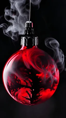 smoke art red and black colours with shiny glass christmas bauble