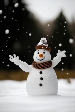 waving snowman with falling snow in the background