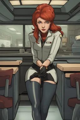 [Starfleet Lieutenant Lisa Neeley] As she settled into a booth at the cozy diner, Summer's initial apprehension slowly gave way to a growing sense of trust. Summer, a streetwise redhead girl who had learned to navigate her environment through resilience and toughness, found herself starting to let her guard down.