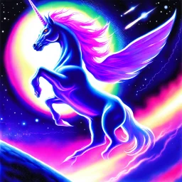 90's TCG art retro fantasy art of epic Space unicorn