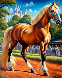 Disney Pixar drawing of a palomino horse, ultra quality, hyper detailed, contrasting colors, incredible colors, incredible artwork, maximalist